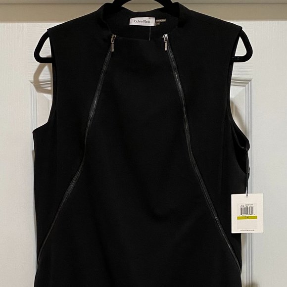 Calvin Klein NWT Black Sleeveless Sleeth Dress w front zippers size 14 - Picture 7 of 8